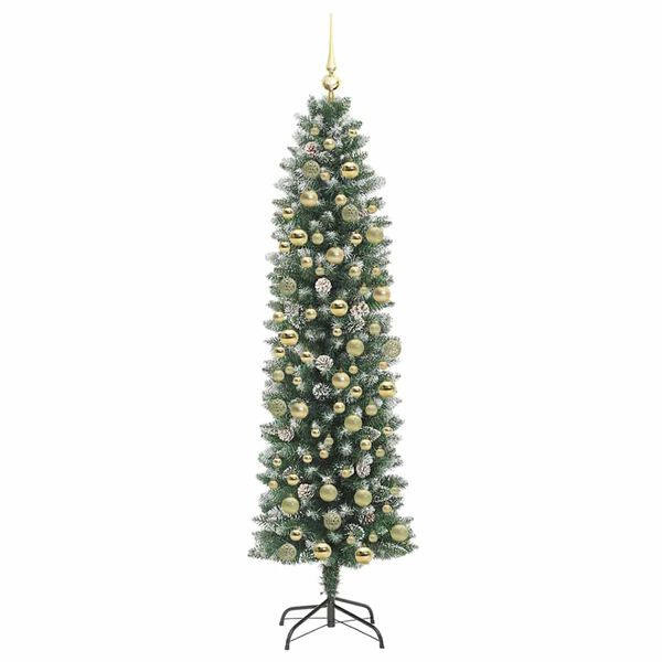 vidaXL &Aacute;rvore Slim de Natal Artificial Verde e Branco 180 cm