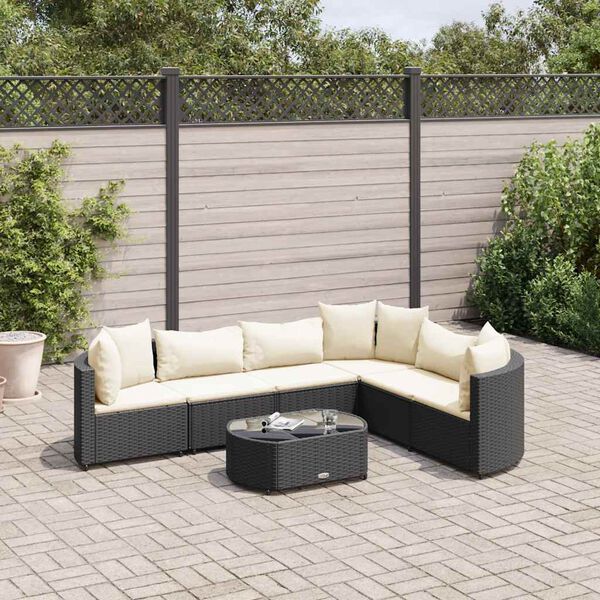 vidaXL 7 pcs conjunto de sof&aacute;s p/ jardim c/ almofad&otilde;es vime PE preto