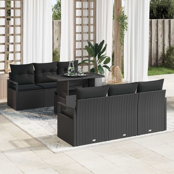 vidaXL Conjunto de Sof&aacute; de Jardim 7 pcs Preto Rattan Sint&eacute;tico