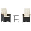 vidaXL 3 pcs conjunto de bistr&ocirc; com almofad&otilde;es vime PE preto