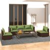 vidaXL 5 pcs conjunto lounge de jardim c/ almofad&otilde;es vime PE castanho