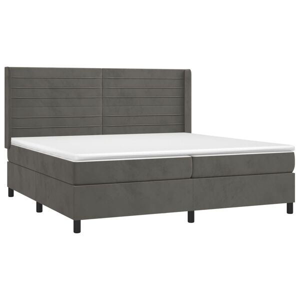 vidaXL Cama com molas/colch&atilde;o 200x200 cm veludo cinzento-escuro