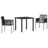 vidaXL Conjunto de Jantar para Jardim 3 unid. Preto Rattan de PE