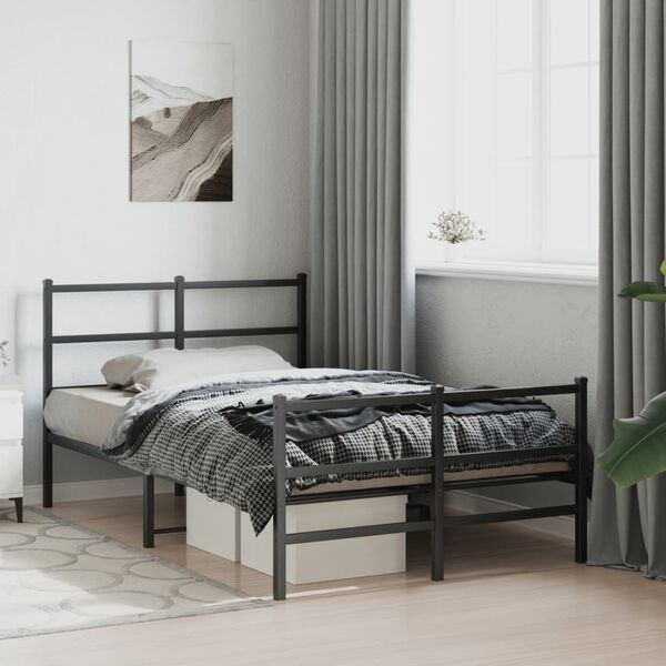 vidaXL Estrutura de cama com cabeceira e p&eacute;s 120x190 cm metal preto