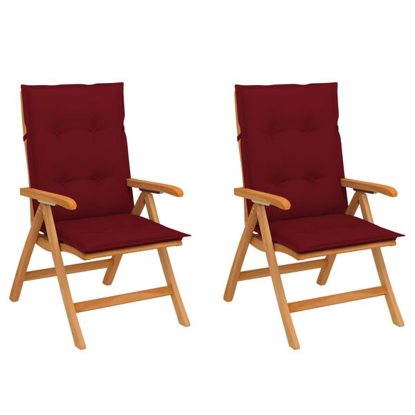 vidaXL Cadeiras de jardim + almofad&otilde;es vermelho tinto 2pcs teca maci&ccedil;a