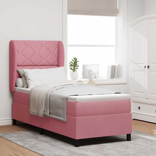 vidaXL Cama Box com colch&atilde;o com cabeceira Rosa 200 x 80 cm Poli&eacute;ster