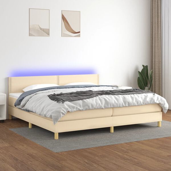 vidaXL Cama box spring c/ colch&atilde;o e LED 200x200 cm tecido cor creme