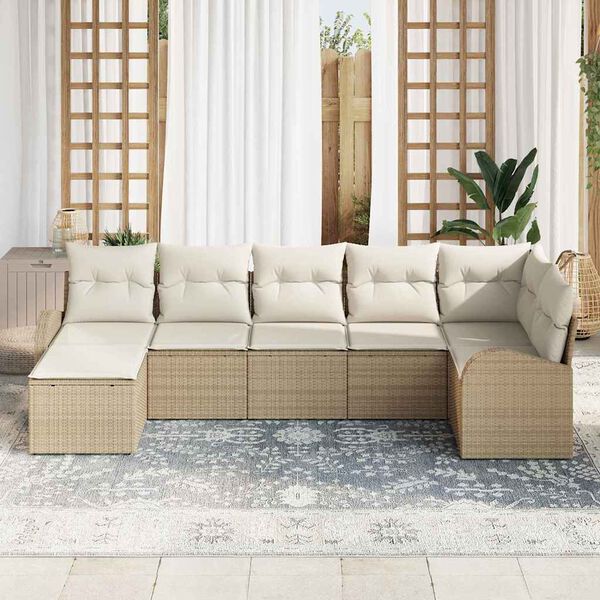 vidaXL Conjunto de Sof&aacute; de Jardim 7 pcs Bege Rattan Sint&eacute;tico