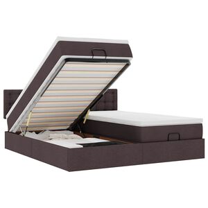 vidaXL Estrutura de cama otomana com colch&otilde;es tecido castanho escuro