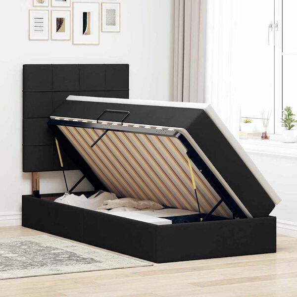 vidaXL Cama com arruma&ccedil;&atilde;o e LED com led Preto 90 x 190 cm Poli&eacute;ster