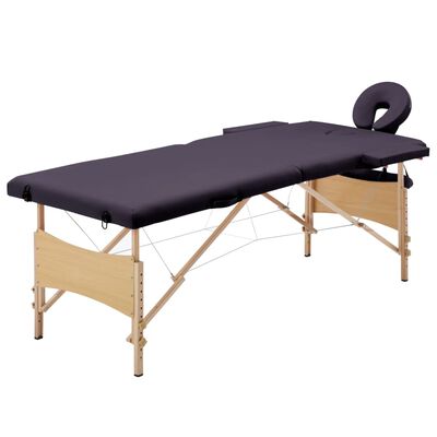 vidaXL Mesa de massagens dobrável 2 zonas madeira roxo