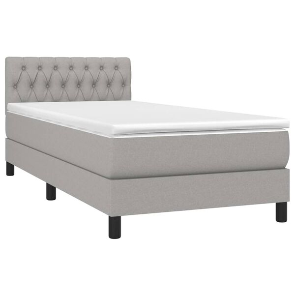 vidaXL Cama box spring c/ colch&atilde;o e LED 90x190 cm tecido cinza-claro