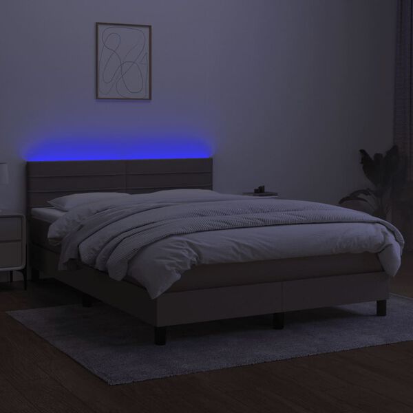 vidaXL Cama box spring colch&atilde;o/LED 140x190cm tecido cinza-acastanhado