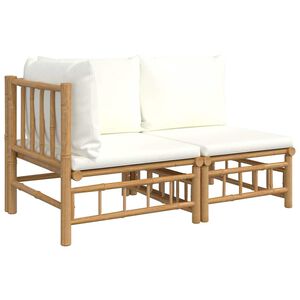 vidaXL 2 pcs conjunto lounge de jardim bambu c/ almofad&otilde;es branco nata