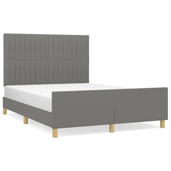 vidaXL Estrutura de cama sem colch&atilde;o 140x190 cm tecido cinzento-escuro