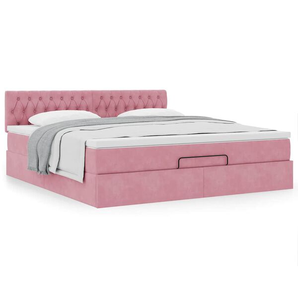 vidaXL Estrutura de cama otomana com colch&atilde;o 160x200 cm veludo rosa