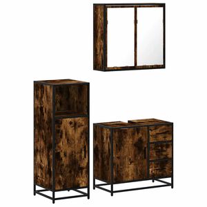 vidaXL 3 pcs conjunto de m&oacute;veis WC madeira processada carvalho fumado