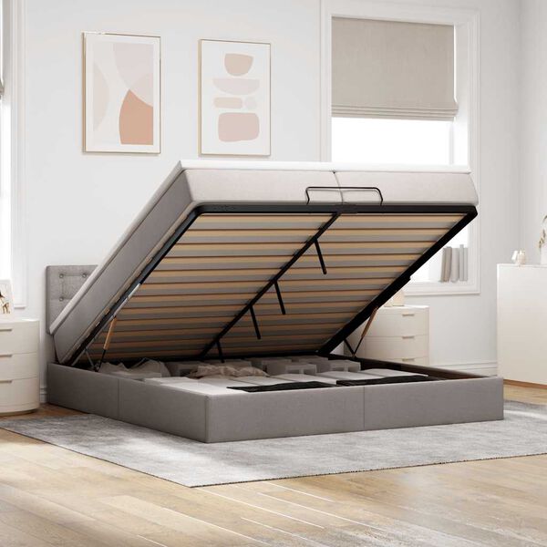 vidaXL Estrutura de cama otomana com colch&atilde;o cinza 200x200 cm tecido