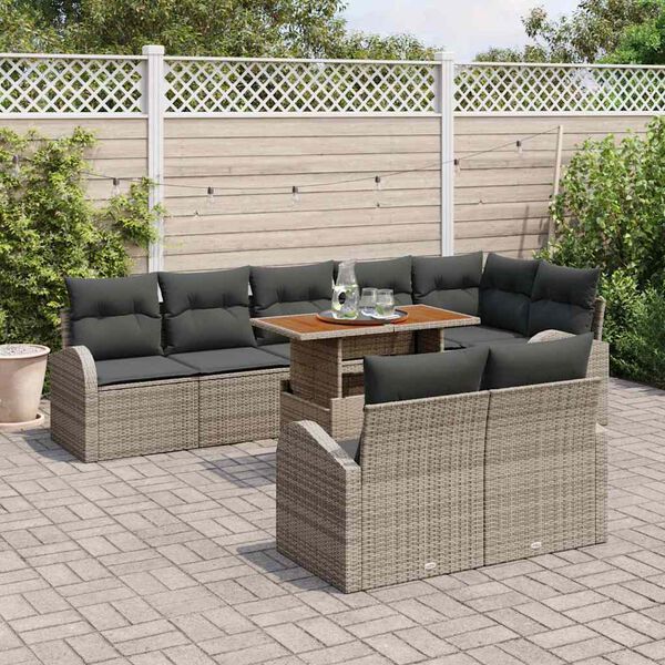 vidaXL Conjunto de Sof&aacute; de Jardim 9 pcs Cinzeto Rattan Sint&eacute;tico