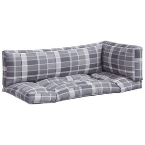 vidaXL Almofad&otilde;es para paletes 3 pcs tecido xadrez cinzento