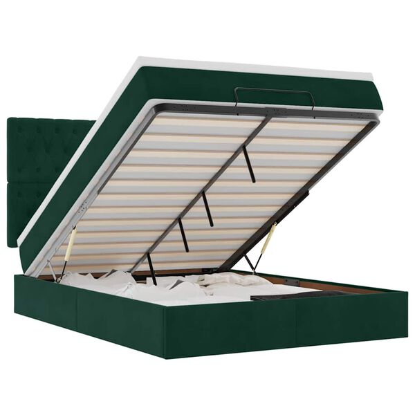 vidaXL Estrutura cama otomana colch&otilde;es 140x200 cm veludo verde escuro
