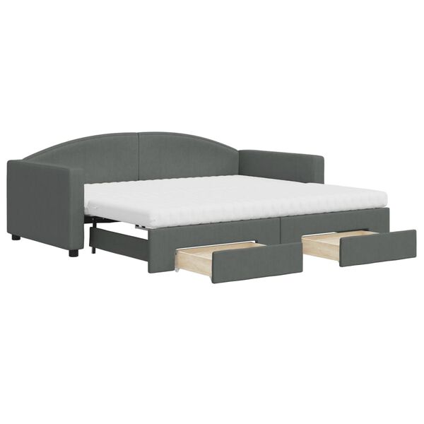 vidaXL Sof&aacute;-cama c/ gavet&atilde;o e gavetas 90x190 cm tecido cinzento-escuro