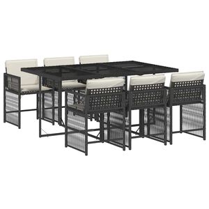 vidaXL 7 pcs conjunto de jantar p/ jardim c/ almofad&otilde;es vime PE preto