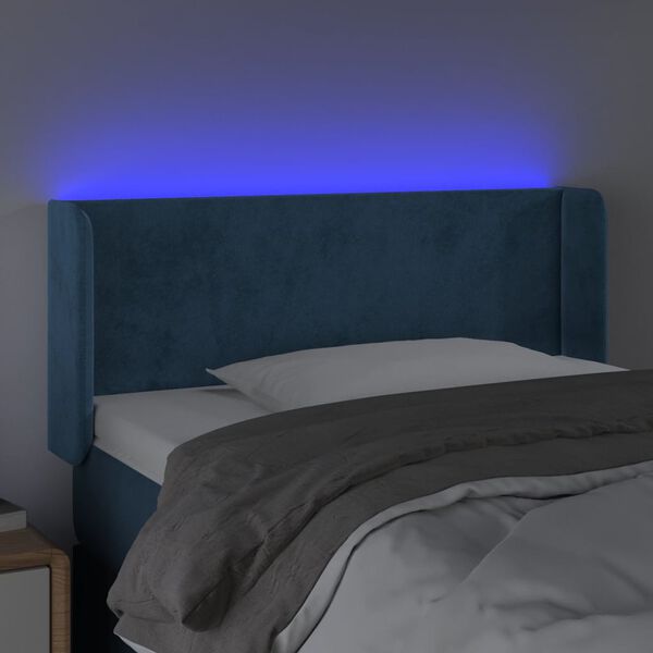 vidaXL Cabeceira cama c/ luzes LED veludo 103x16x78/88 cm azul-escuro