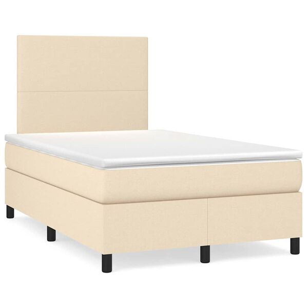 vidaXL Cama box spring c/ colch&atilde;o e LED 120x190 cm tecido cor creme