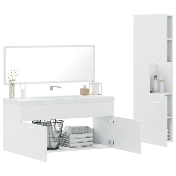 vidaXL 3 pcs conjunto móveis casa de banho derivados de madeira branco