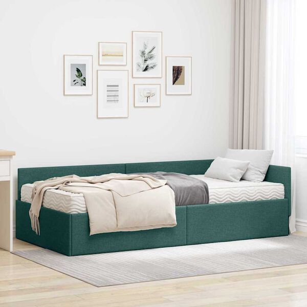 vidaXL Estrutura de Cama de Canto com Colch&atilde;o 2 pcs Verde tecido