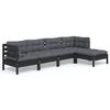 vidaXL 5 pcs conjunto lounge de jardim c/ almofad&otilde;es pinho preto