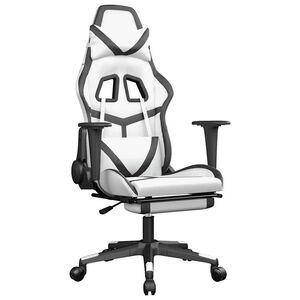 vidaXL Cadeira gaming massagens c/ apoio p&eacute;s couro artif. Branco/preto