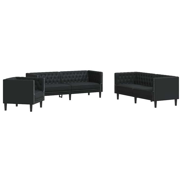vidaXL Sof&aacute; de Sala de Estar 3 pcs Preto 194 x 74,5 x 70,5 cm