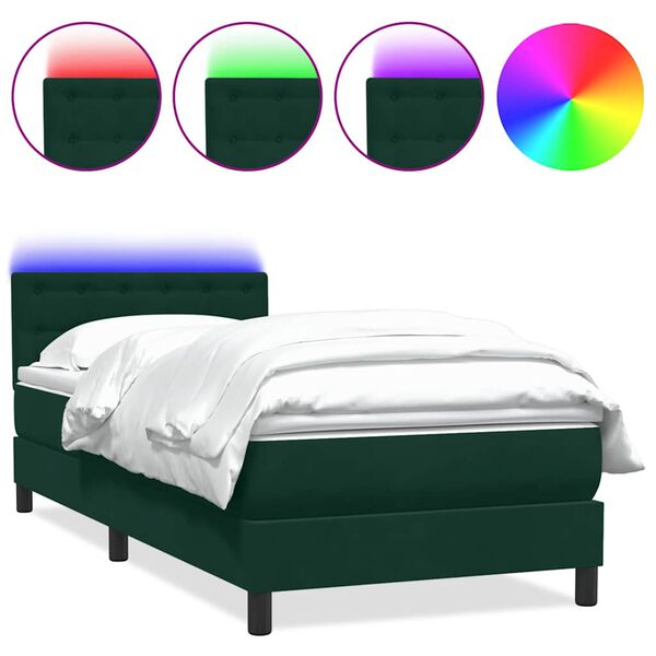 vidaXL Cama box spring c/ colch&atilde;o e LED verde-escuro 80x220 cm veludo