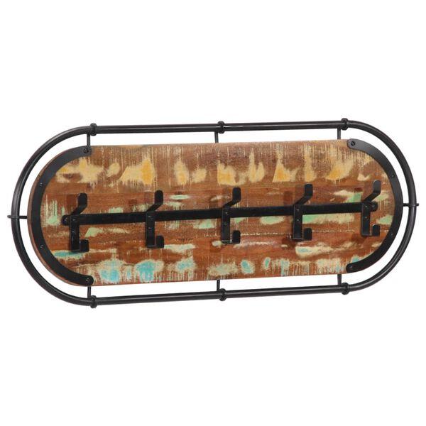 vidaXL Cabide de parede com 5 ganchos madeira recuperada maci&ccedil;a