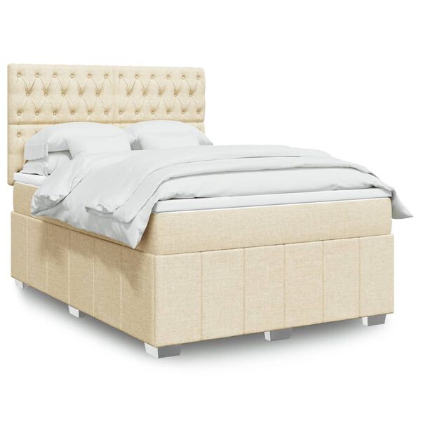 vidaXL Cama com molas/colch&atilde;o 140x190 cm tecido cor creme