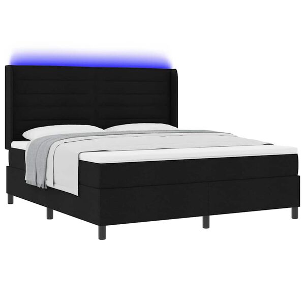 vidaXL Cama Box Spring LED com colch&atilde;o Preto 180 x 200 cm tecido