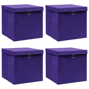 vidaXL Caixas de arruma&ccedil;&atilde;o com tampas 4 pcs 32x32x32 cm tecido roxo