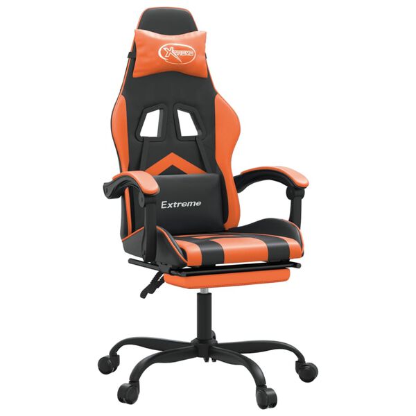 vidaXL Cadeira gaming girat&oacute;ria+apoio p&eacute;s couro artif. preto/laranja
