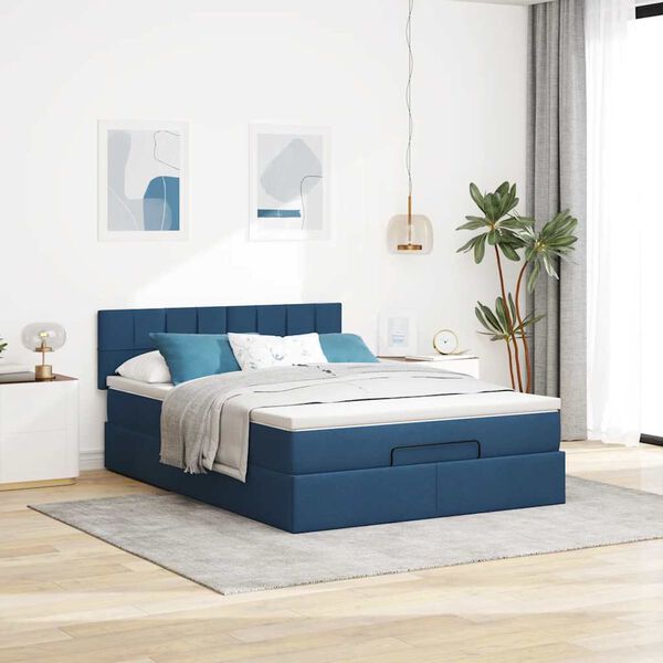 vidaXL Cama otomana com colch&atilde;o 140x190 cm tecido azul