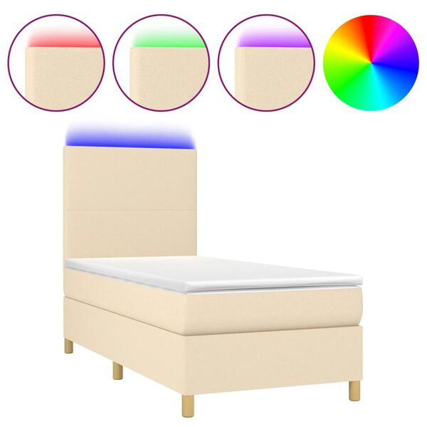 vidaXL Cama box spring c/ colch&atilde;o e LED 100x200 cm tecido cor creme