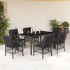 vidaXL 7 pcs conjunto de jantar p/ jardim c/ almofad&otilde;es vime PE preto