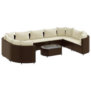 vidaXL 10 pcs conj. sof&aacute;s jardim com almofad&otilde;es vime PE castanho