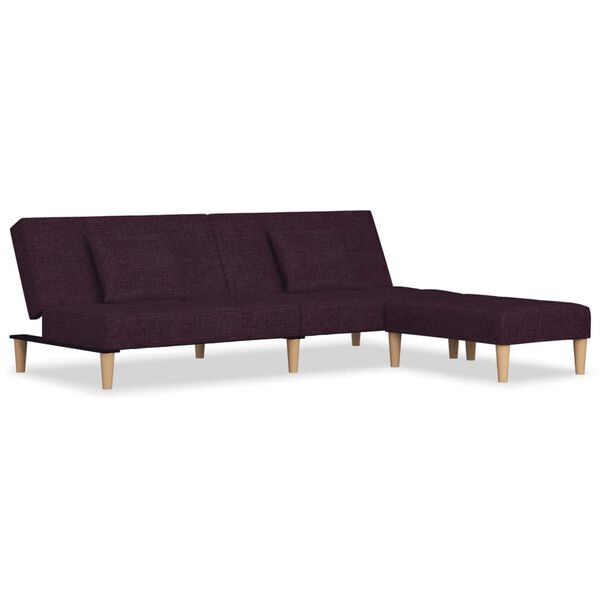 vidaXL Sof&aacute;-cama 2 lug. c/ 2 almofadas e apoio de p&eacute;s tecido roxo