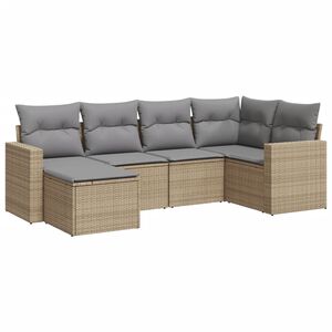 vidaXL 6 pcs conjunto de sof&aacute;s p/ jardim com almofad&otilde;es vime PE bege
