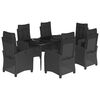 vidaXL 7 pcs conjunto de jantar p/ jardim c/ almofad&otilde;es vime PE preto