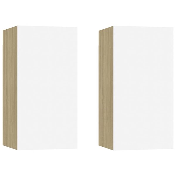 vidaXL M&oacute;veis de TV 2 pcs derivados madeira branco e carvalho sonoma