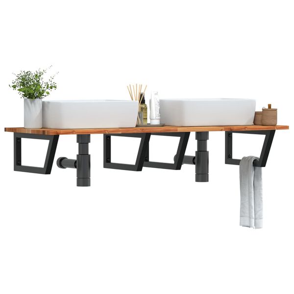 vidaXL Prateleira de parede p/ lavat&oacute;rio a&ccedil;o/madeira de ac&aacute;cia maci&ccedil;a