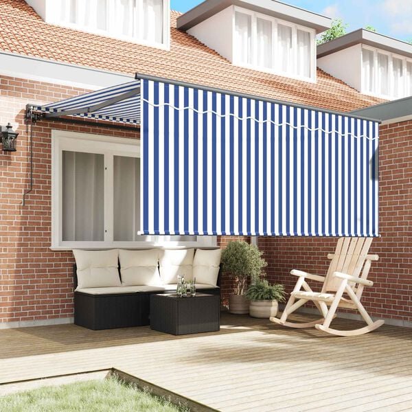 vidaXL Toldo Retr&aacute;til Azul e Branco 300 x 250 cm Poli&eacute;ster e Alum&iacute;nio